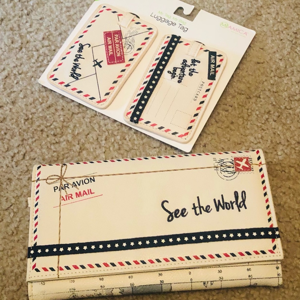 Travel wallet and travel tags combo set